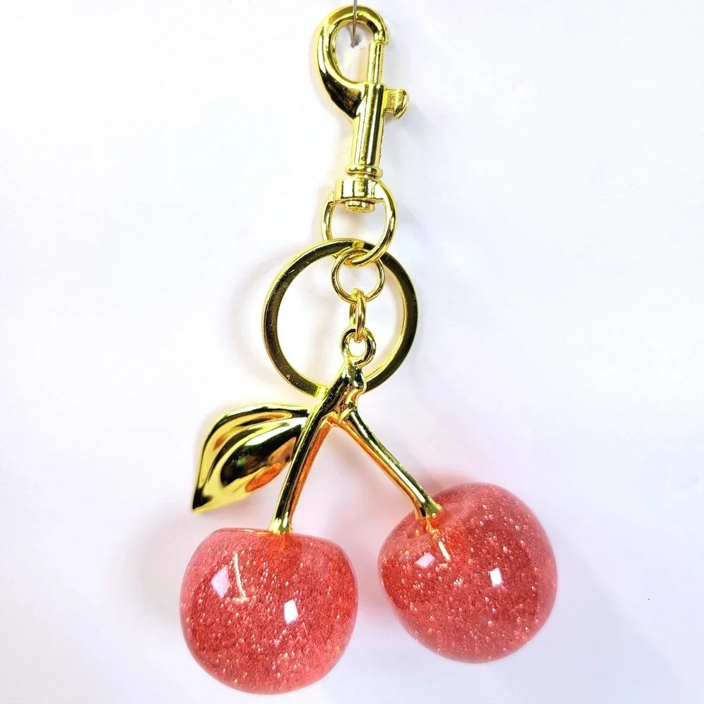 Bag Charm Keychain Cherry Glitter Pink Women Sparkle Ballerina Fairycore